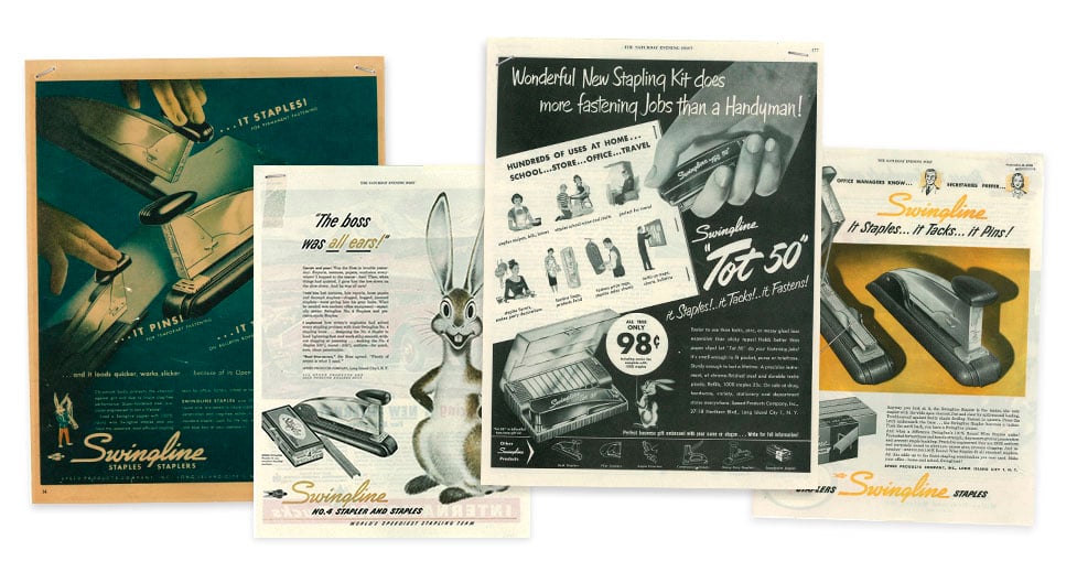 Posters and magazine pages from Swingline throughout the years. Posters and magazine pages from Swingline throughout the years.